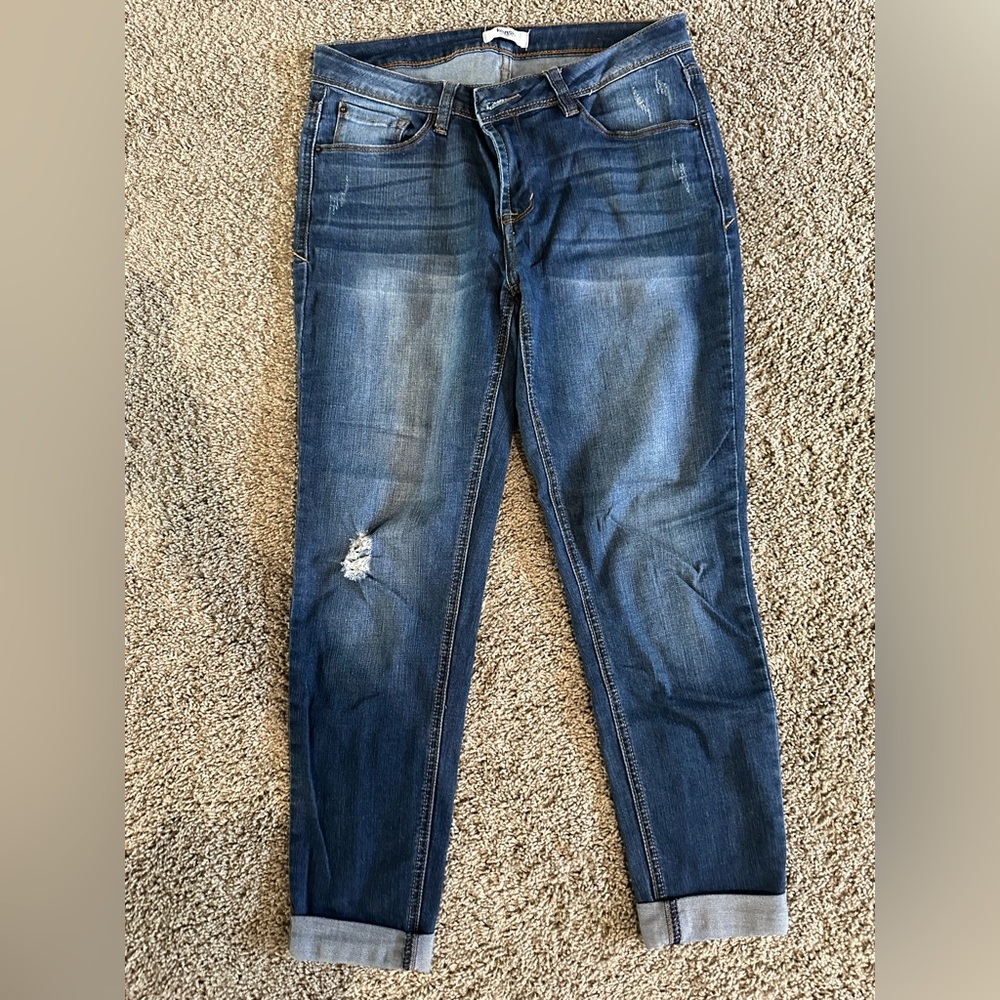 Women’s Dark Blue Distressed Cuffed Jeans